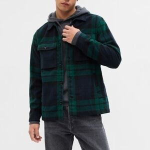Gap Men's Shirt Jacket Shacket Wool Tartan Plaid Blue Green Size S